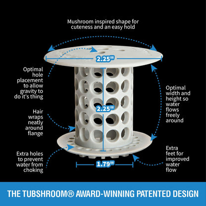 TubShroom (Gray) The Hair Catcher That Prevents Clogged Tub Drains Drain Protector Juka Innovations Corporation 
