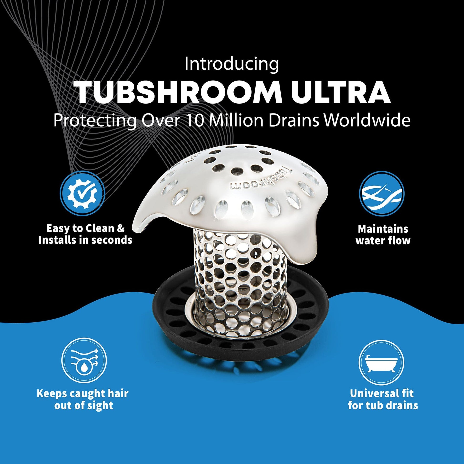 TubShroom Ultra (Stainless) Hair Catcher to Prevent Clogged Tub Drains Drain Protector Juka Innovations Corporation 