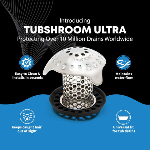 TubShroom Ultra (Stainless) Hair Catcher to Prevent Clogged Tub Drains