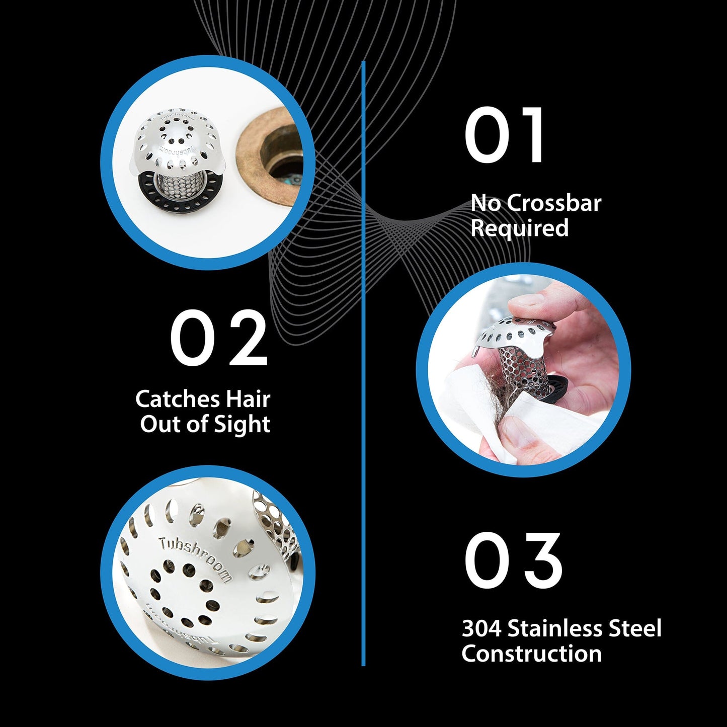 TubShroom Ultra (Stainless) Hair Catcher to Prevent Clogged Tub Drains Drain Protector Juka Innovations Corporation 