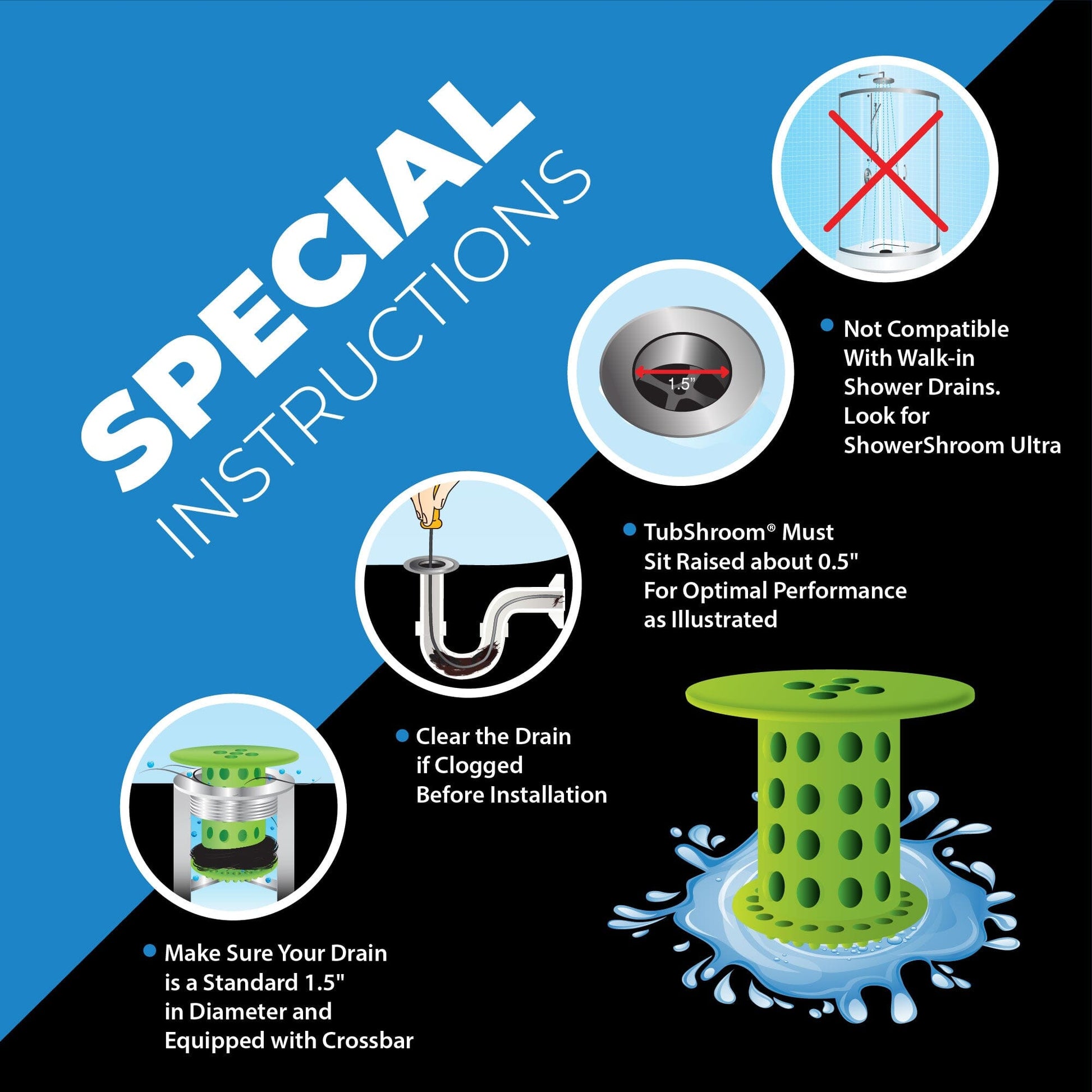 TubShroom (Green) The Hair Catcher That Prevents Clogged Tub Drains Drain Protector Juka Innovations Corporation 