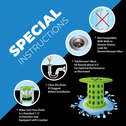 TubShroom (Green) The Hair Catcher That Prevents Clogged Tub Drains Drain Protector Juka Innovations Corporation 
