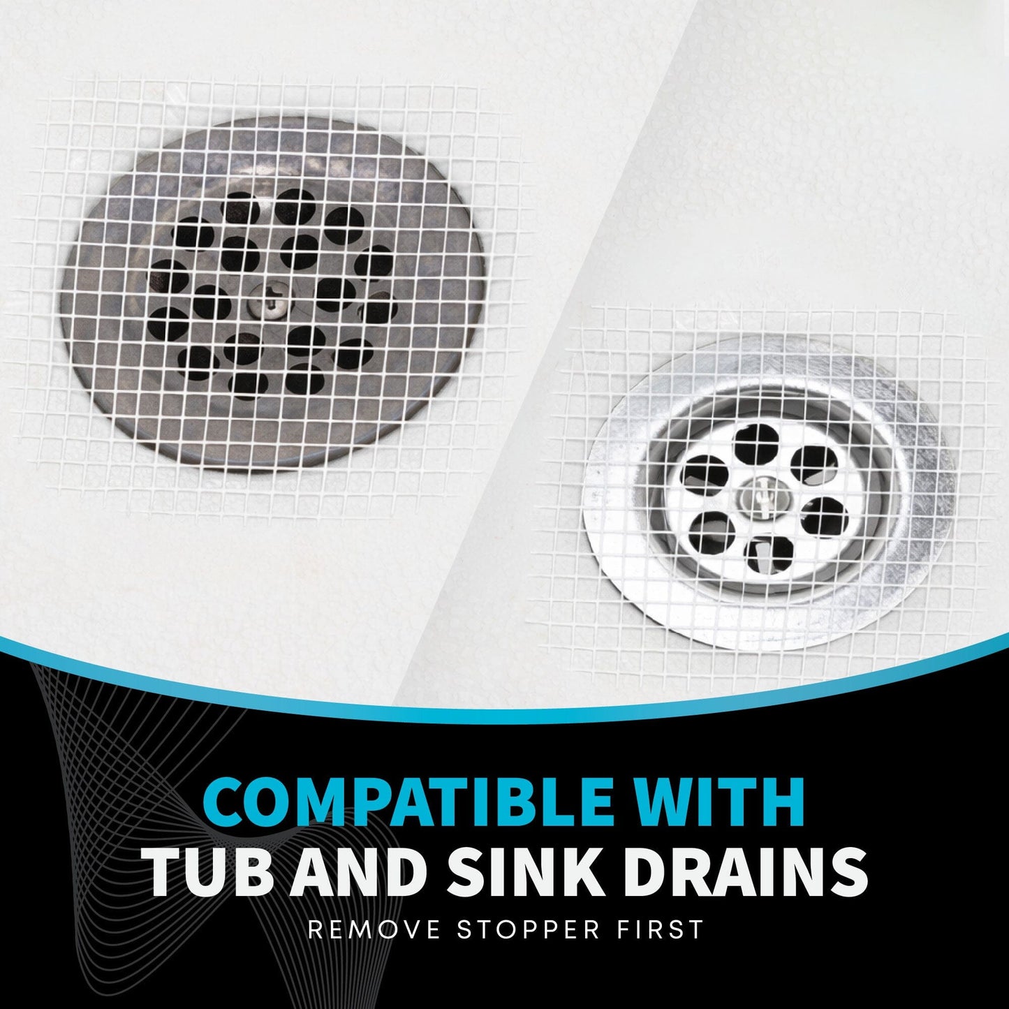 TubShroom 26 Pack Square Disposable Drain Cover - Hair Catcher Mesh Sticker Strainers for Shower Bathtub and Bathroom - Hair Catcher Sticker Drain Protector - Half Year Supply Hair Catcher TubShroom.com 