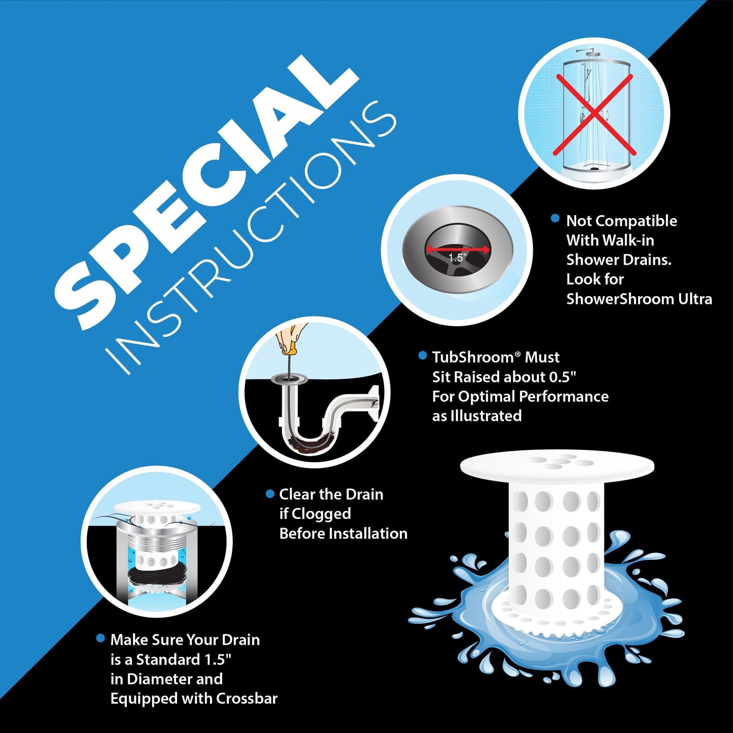 TubShroom (White) The Hair Catcher That Prevents Clogged Tub Drains Drain Protector Juka Innovations Corporation 