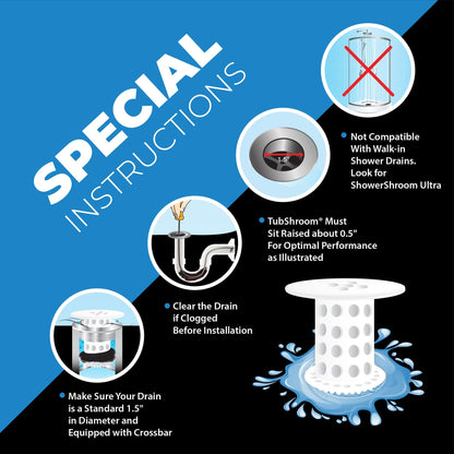 TubShroom (White) The Hair Catcher That Prevents Clogged Tub Drains Drain Protector Juka Innovations Corporation 