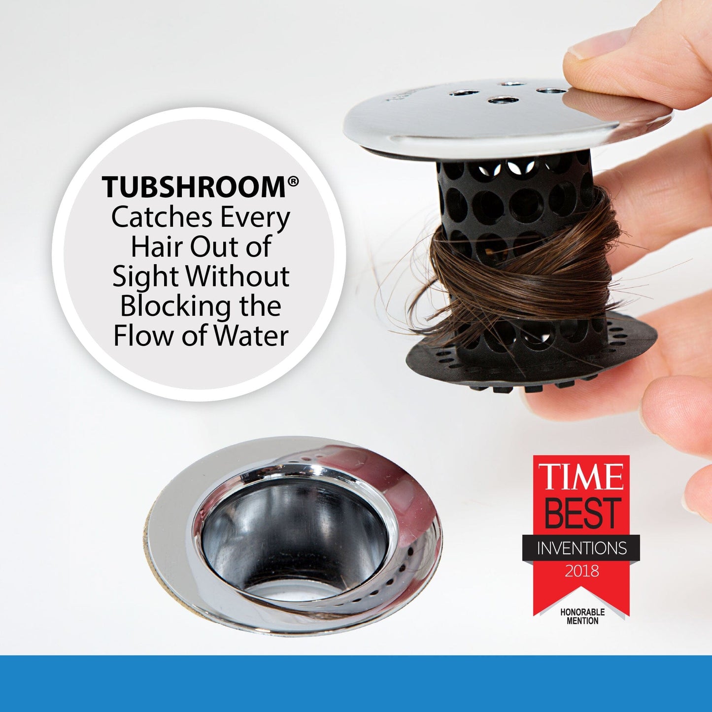 TubShroom® (Black Chrome) The Hair Catcher That Prevents Clogged Tub Drains Drain Protector Juka Innovations Corporation 