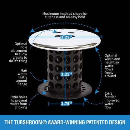 TubShroom® (Black Chrome) The Hair Catcher That Prevents Clogged Tub Drains Drain Protector Juka Innovations Corporation 