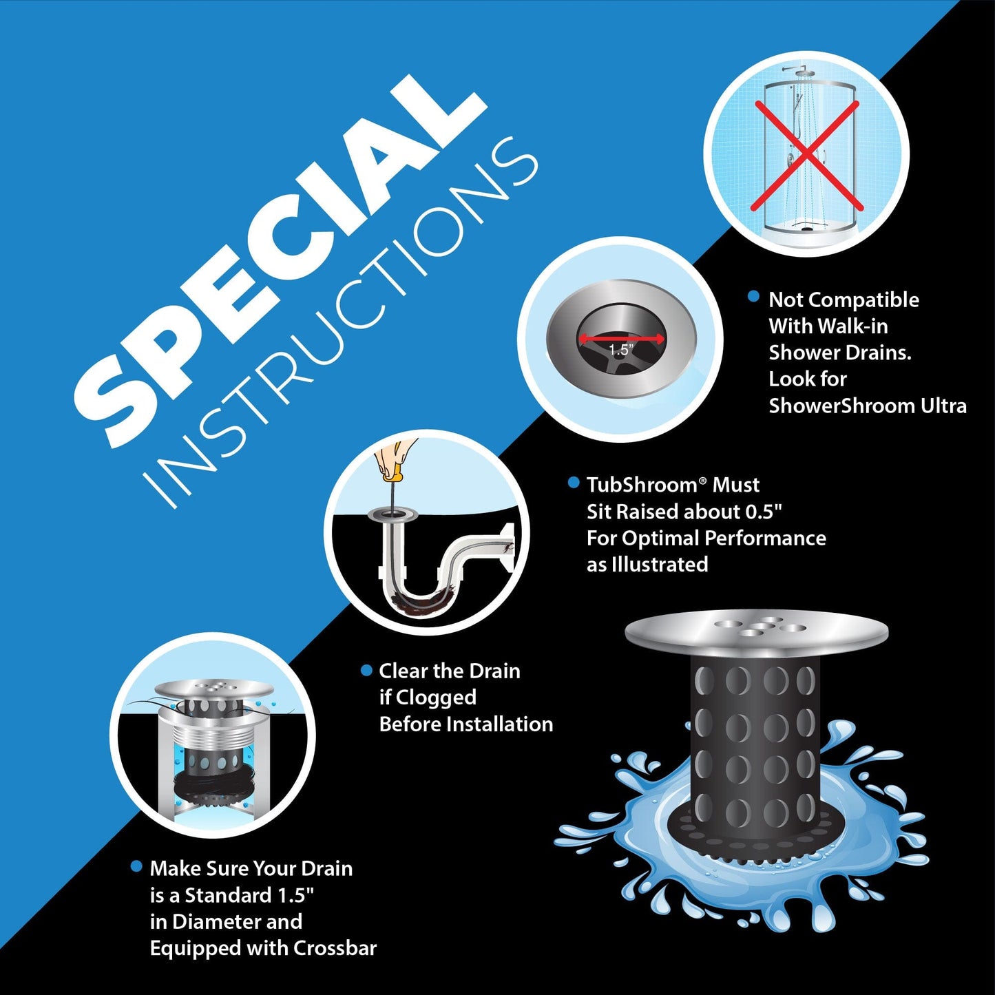 TubShroom® (Black Chrome) The Hair Catcher That Prevents Clogged Tub Drains Drain Protector Juka Innovations Corporation 