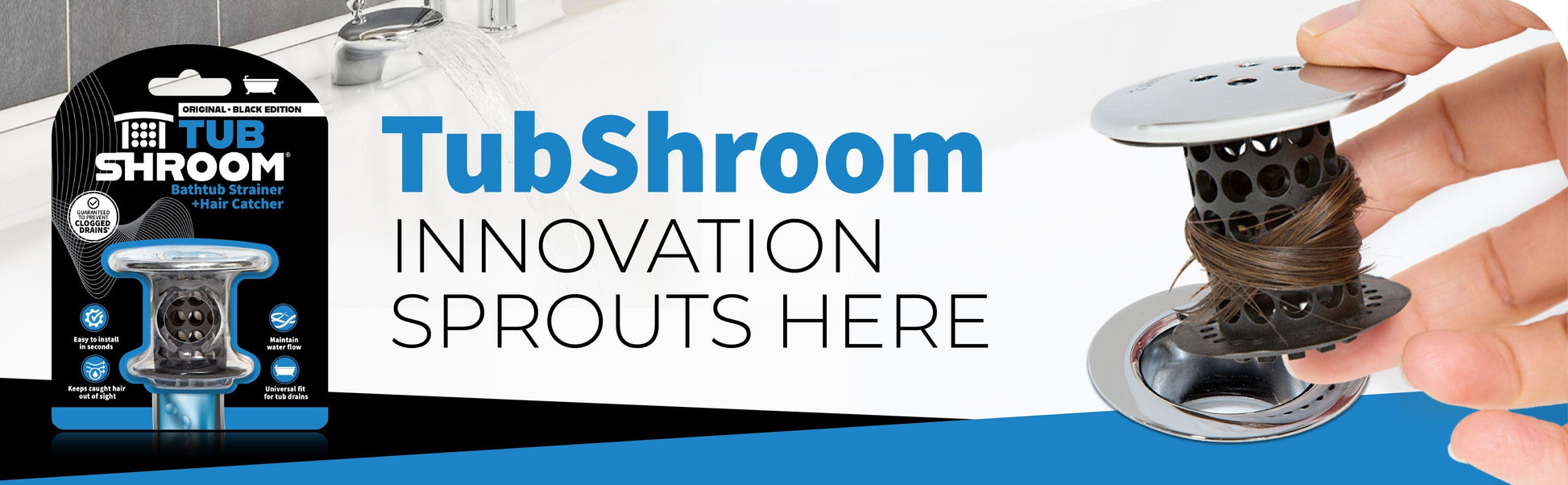 TubShroom® (Black Chrome) The Hair Catcher That Prevents Clogged Tub Drains Drain Protector Juka Innovations Corporation 