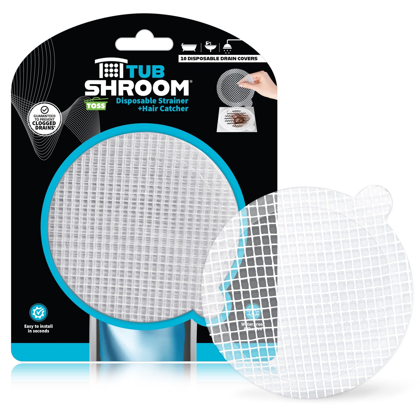 TubShroom 10 Pack Disposable Drain Cover - Hair Catcher Mesh Sticker Strainers for Shower Bathtub and Bathroom - Hair Catcher Sticker Drain Protector - 3 Month Supply Hair Catcher TubShroom.com 