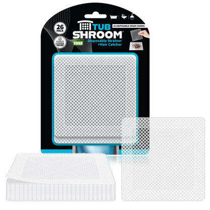 TubShroom 26 Pack Square Disposable Drain Cover - Hair Catcher Mesh Sticker Strainers for Shower Bathtub and Bathroom - Hair Catcher Sticker Drain Protector - Half Year Supply Hair Catcher TubShroom.com 