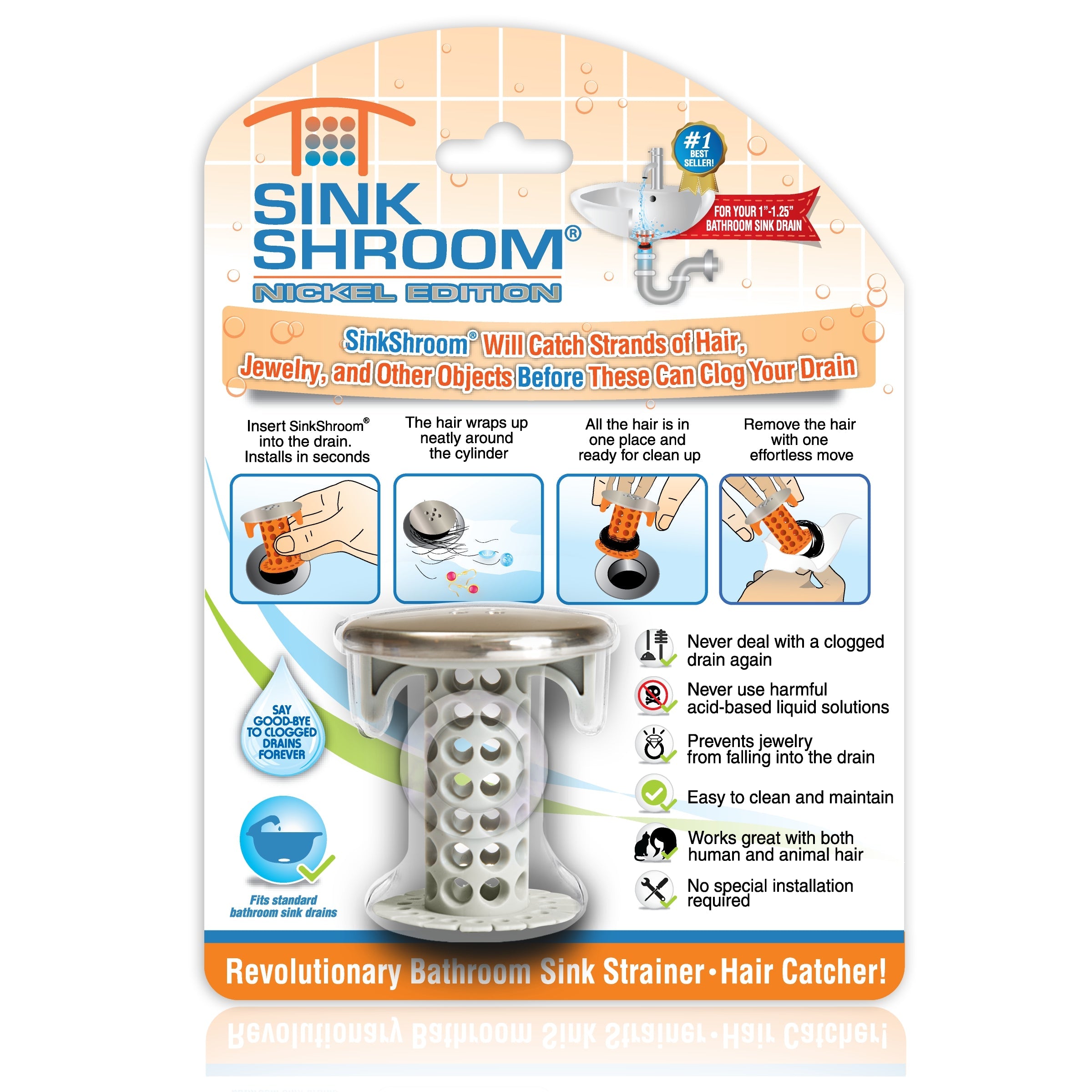 Sink Shroom Nickel Edition Nickel Sink Strainer  Bathroom sink drain, Sink  drain, Clean clogged drain