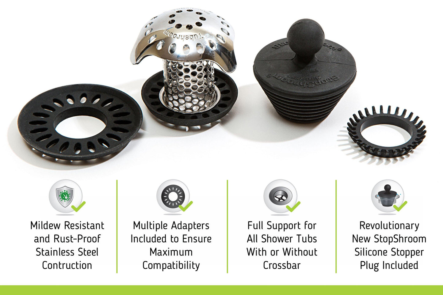 TubShroom® Ultra (Stainless) Plus StopShroom® Plug Combo for Tub Drains Drain Protector Juka Innovations Corporation 