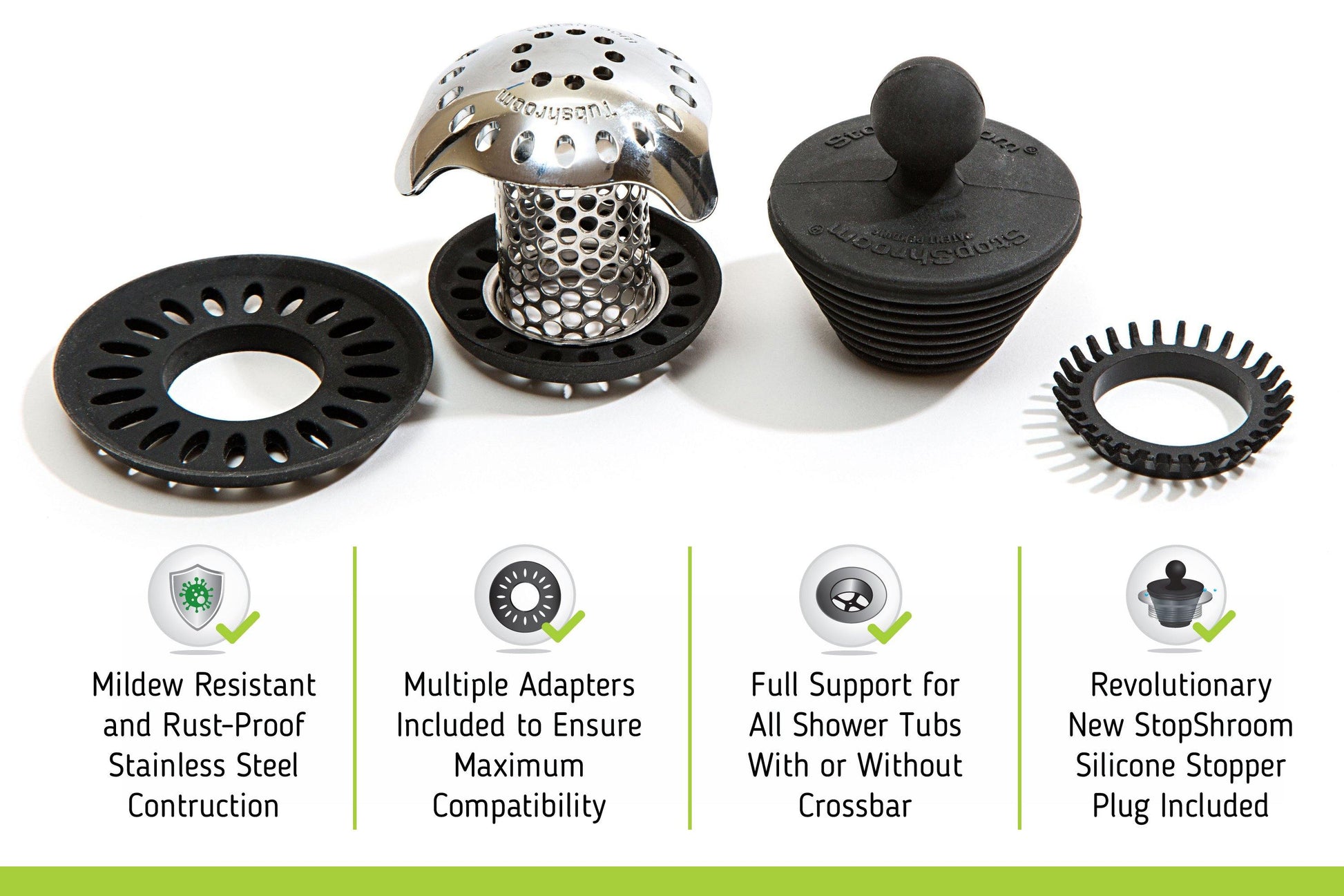 TubShroom® Ultra (Stainless) Plus StopShroom® Plug Combo for Tub Drains Drain Protector Juka Innovations Corporation 