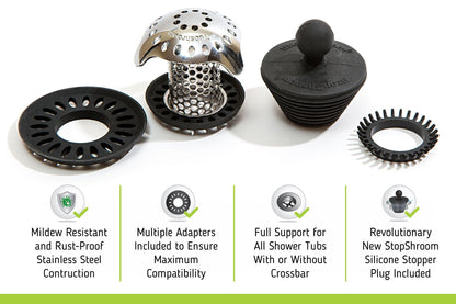TubShroom® Ultra (Stainless) Plus StopShroom® Plug Combo for Tub Drains Drain Protector Juka Innovations Corporation 