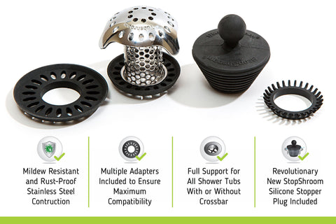 TubShroom Ultra (Stainless) Plus StopShroom® Plug Combo for Tub Drains
