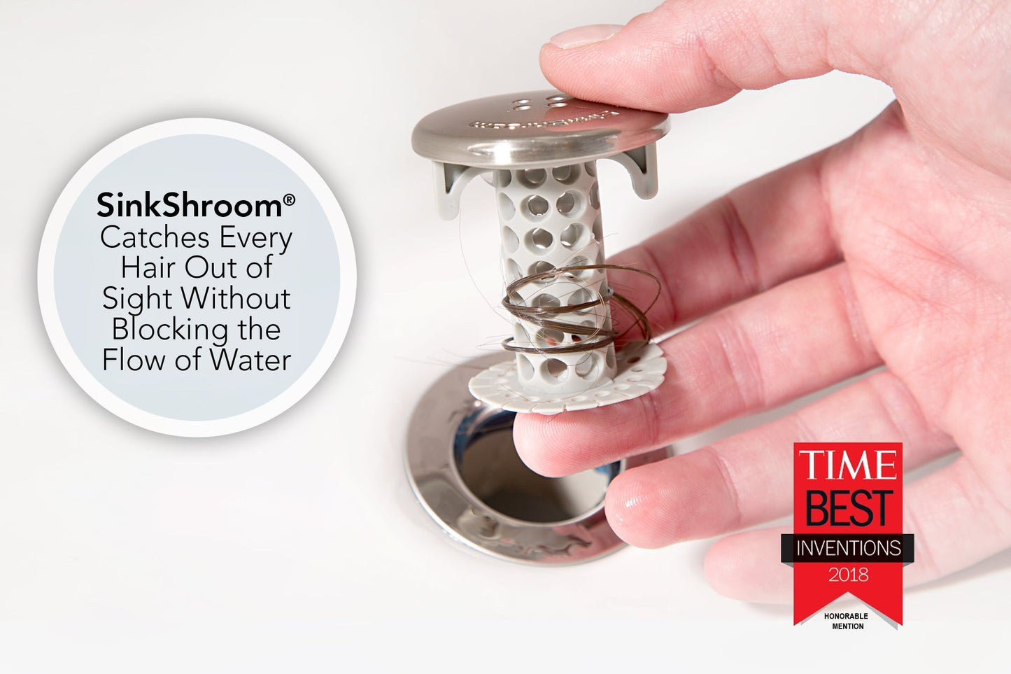 SinkShroom (Nickel Edition) The Hair Catcher That Prevents Clogged Bathroom Sink Drains Drain Protector Juka Innovations Corporation 