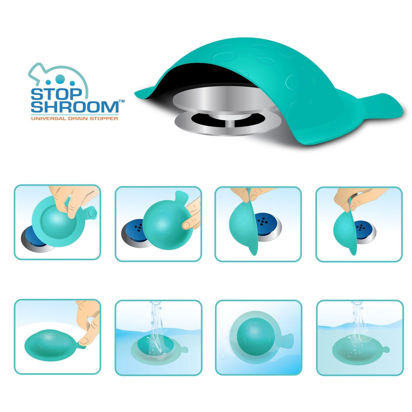 StopShroom® (Aqua) Universal Stopper Cover for Bathtub, Bathroom, and Kitchen Drains Drain Protector Juka Innovations Corporation 