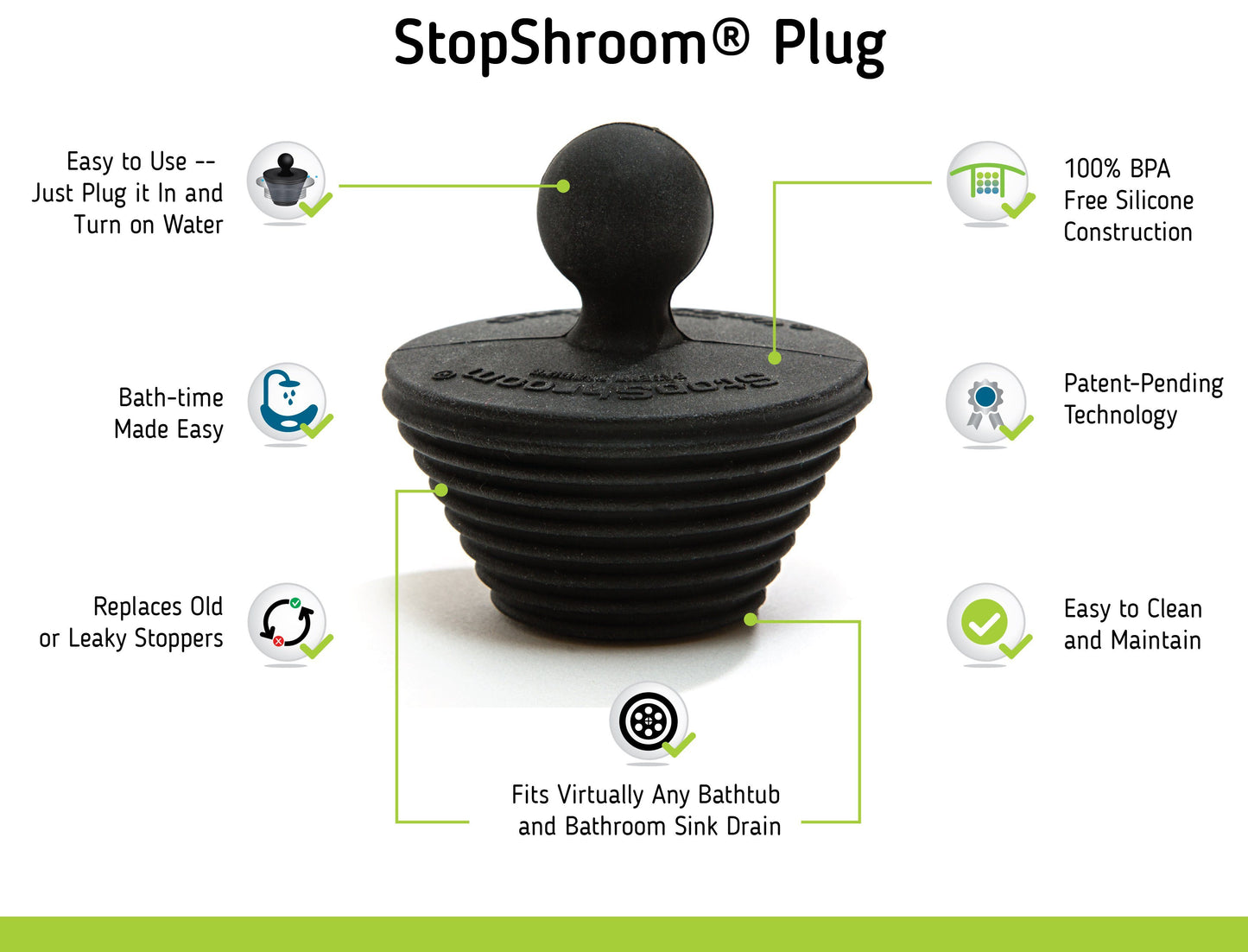 TubShroom® Ultra (Stainless) Plus StopShroom® Plug Combo for Tub Drains Drain Protector Juka Innovations Corporation 