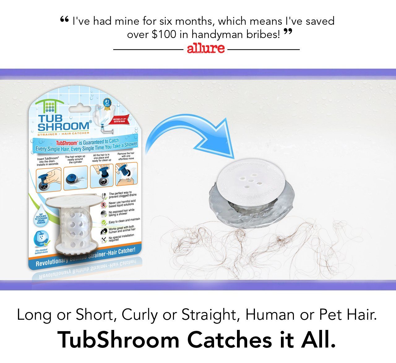 TubShroom® (Clear) The Hair Catcher That Prevents Clogged Tub Drains Drain Protector Juka Innovations Corporation 