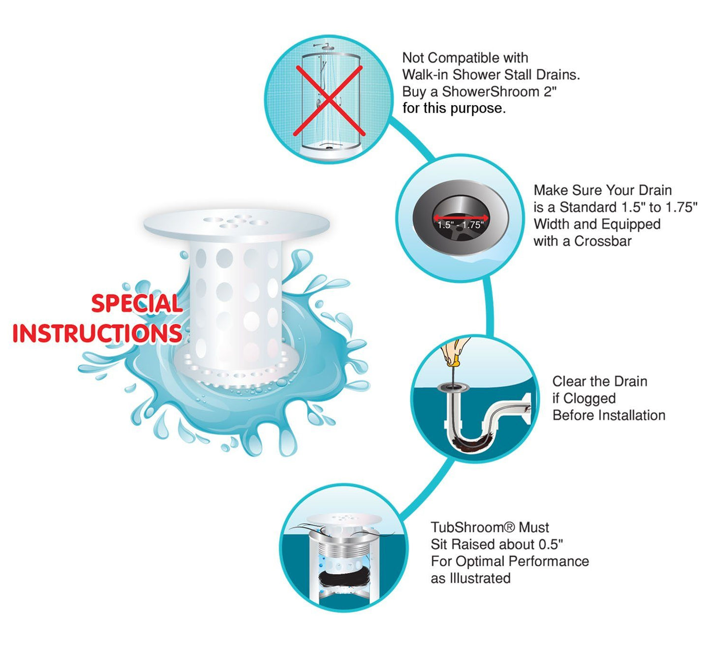 TubShroom® (Clear) The Hair Catcher That Prevents Clogged Tub Drains Drain Protector Juka Innovations Corporation 