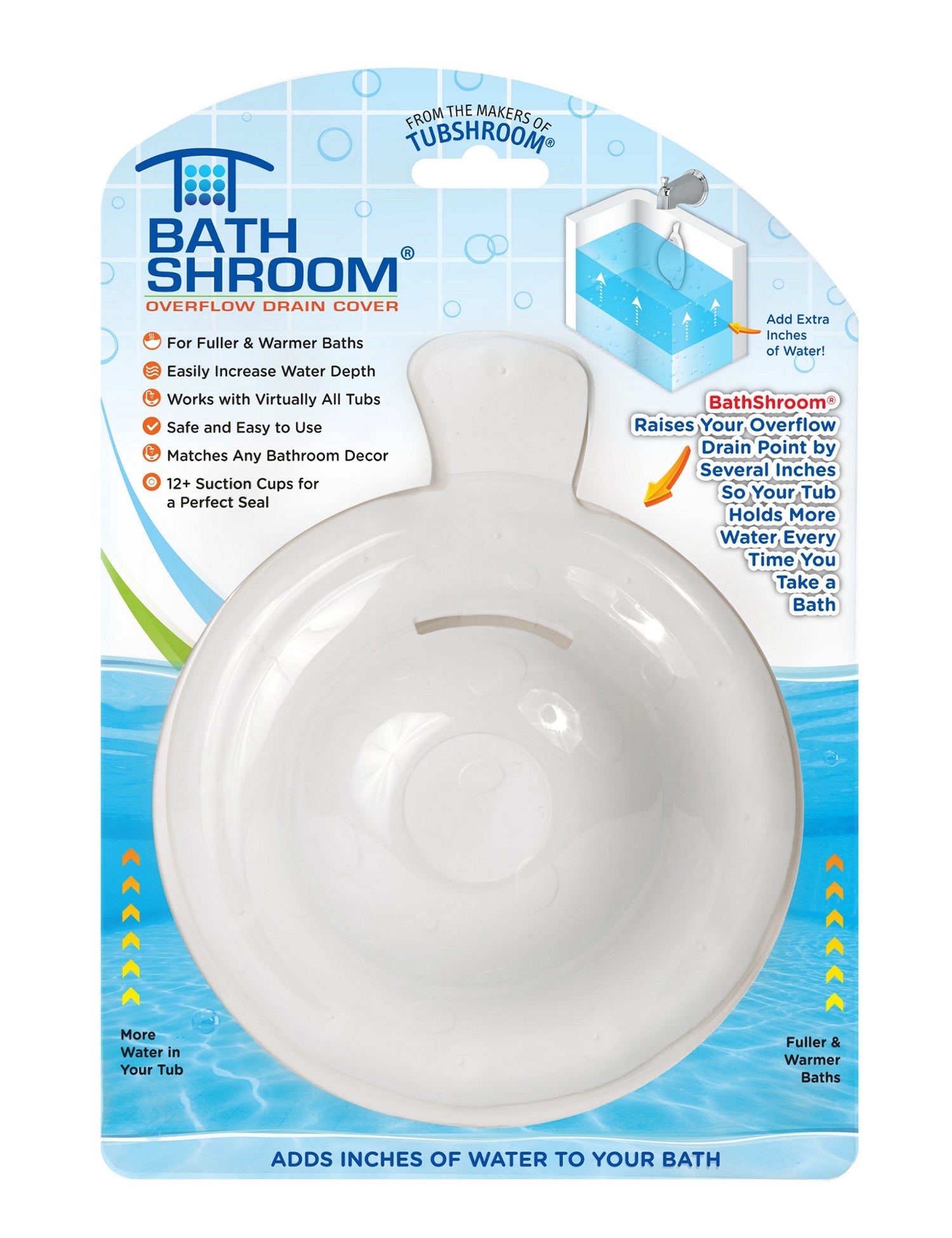 StopShroom (White) Universal Stopper Cover for Bathtub, Bathroom, and