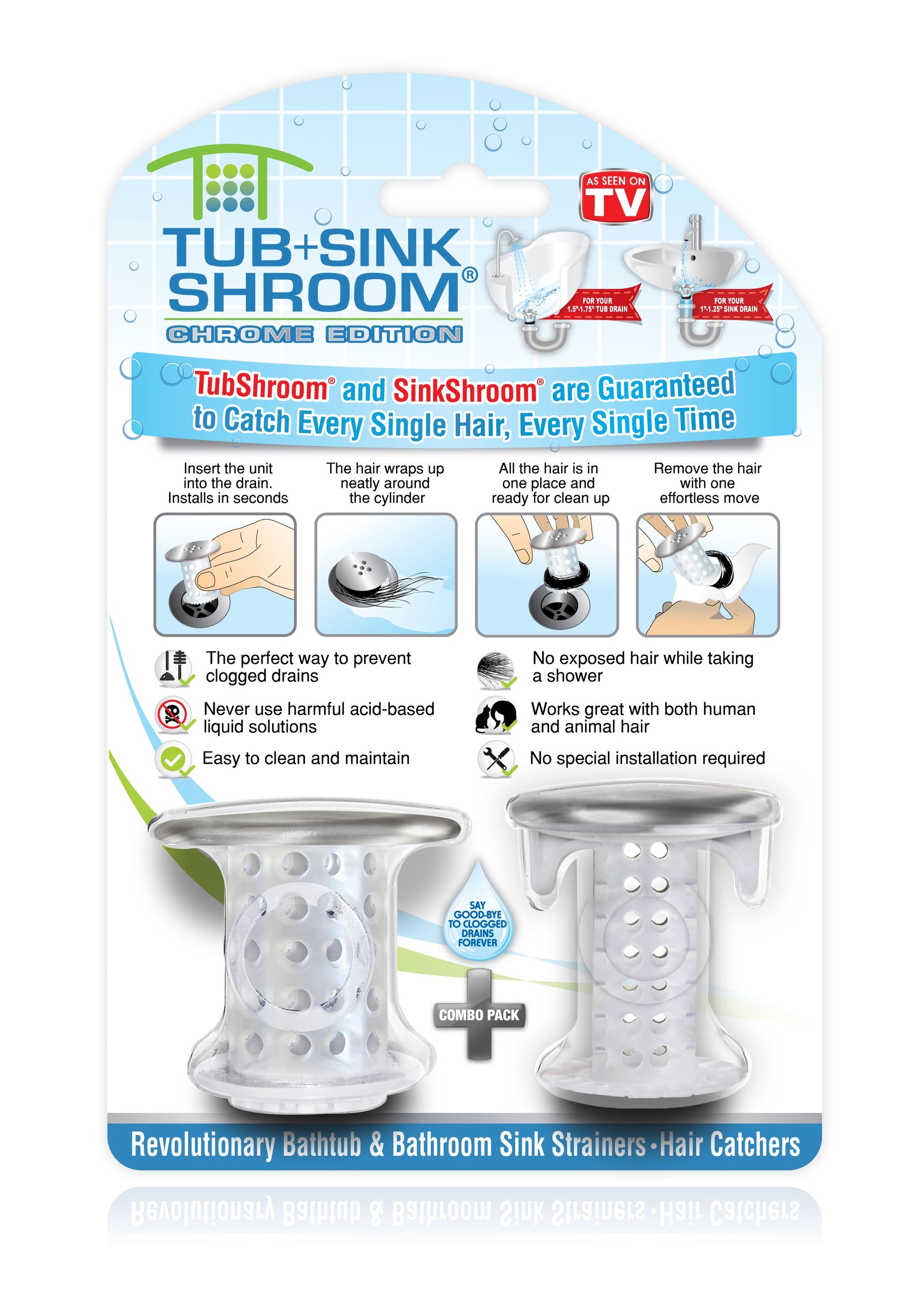 Combo Pack: TubShroom & SinkShroom Chrome Drain Protector TubShroom.com 