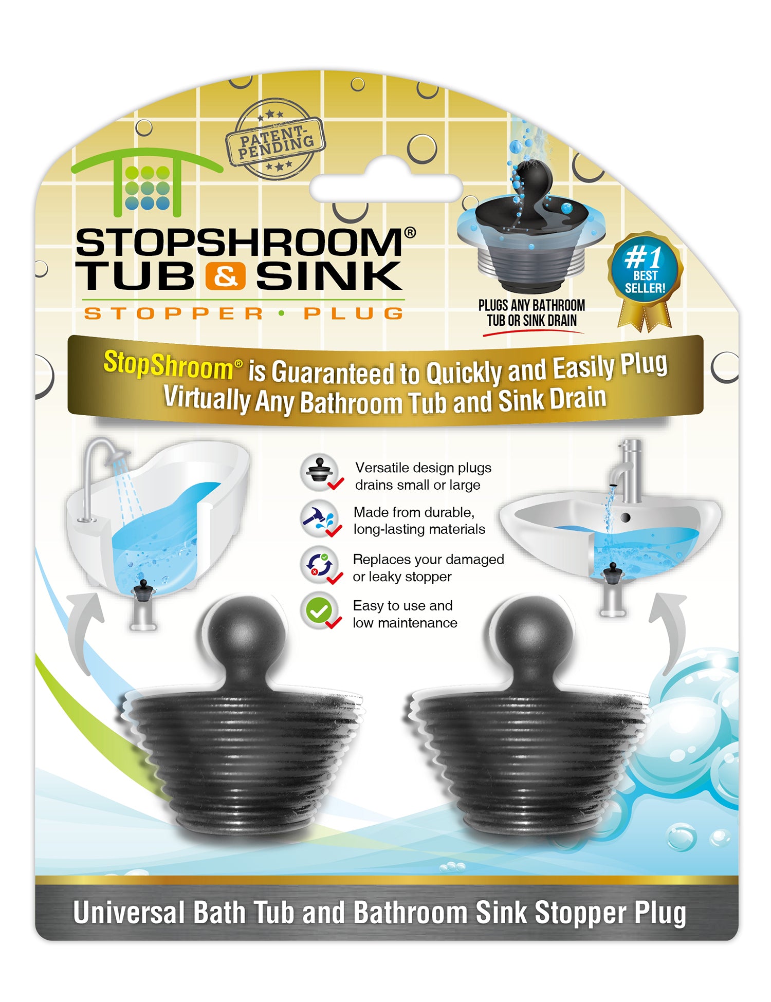 StopShroom (Black) Tub & Sink Universal Stopper Plug for Bathtub & Bathroom Drains Drain Stopper Juka Innovations Corporation 