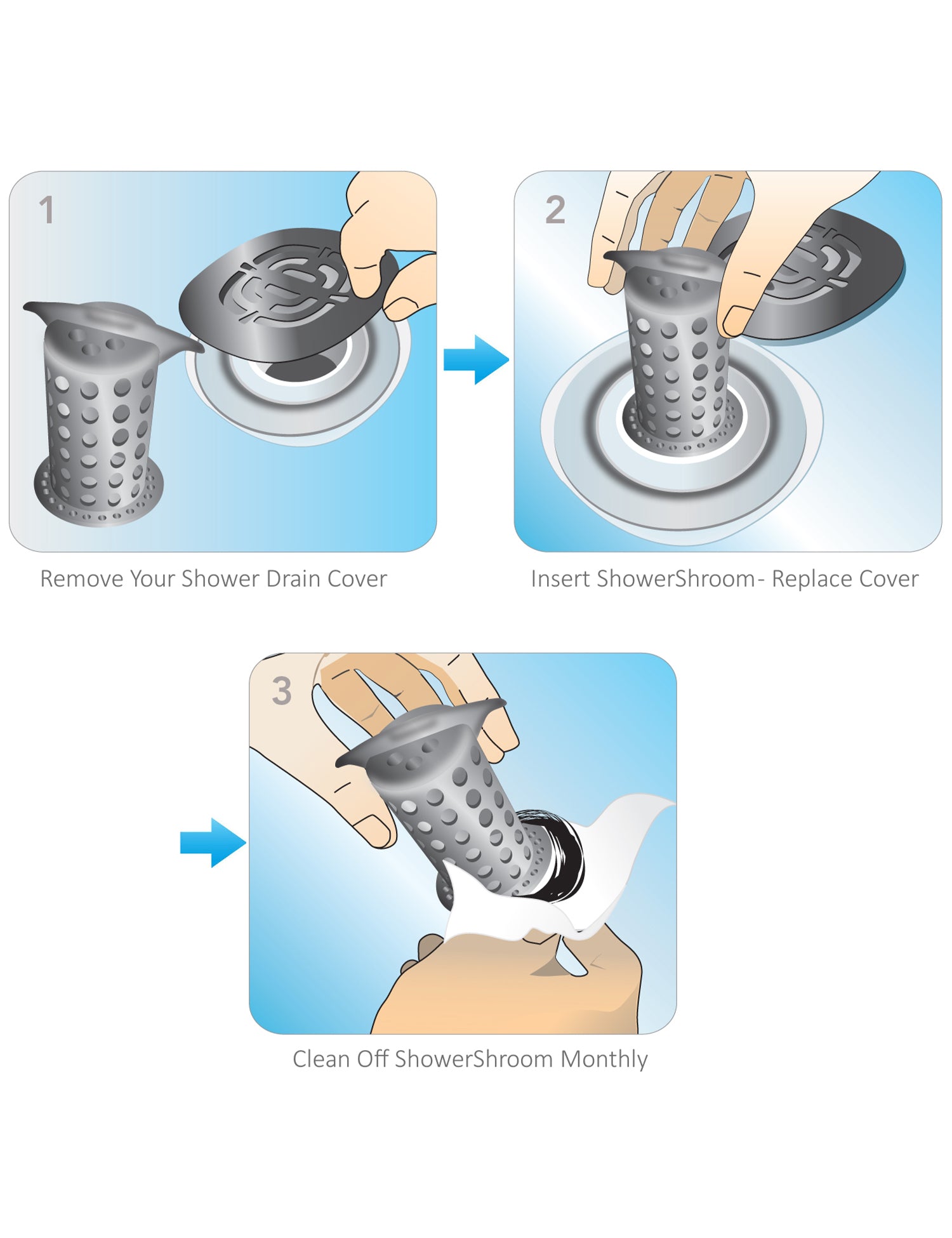 ShowerShroom (Gray) The 2" Hair Catcher That Prevents Clogged Shower Drains Drain Protector Juka Innovations Corporation 