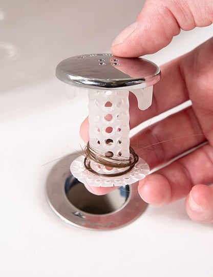 SinkShroom (Chrome Edition) The Hair Catcher That Prevents Clogged Bathroom Sink Drains Drain Protector Juka Innovations Corporation 