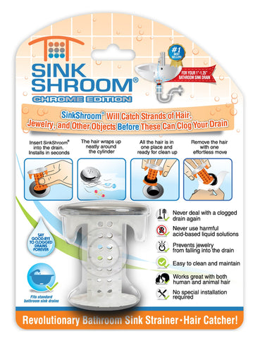 SinkShroom (Chrome Edition) The Hair Catcher That Prevents Clogged Bat