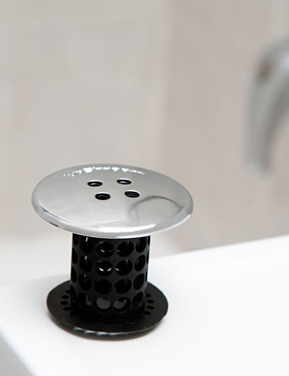 TubShroom® (Black Chrome) The Hair Catcher That Prevents Clogged Tub Drains Drain Protector Juka Innovations Corporation 