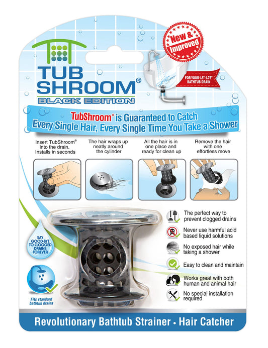TubShroom® (Black Chrome) The Hair Catcher That Prevents Clogged Tub Drains Drain Protector Juka Innovations Corporation 