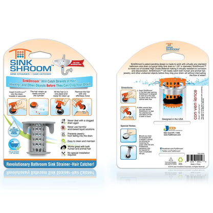 SinkShroom® (Gray) The Hair Catcher That Prevents Clogged Bathroom Sink Drains Drain Protector Juka Innovations Corporation 
