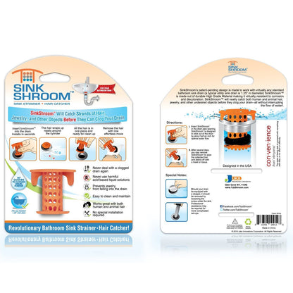 SinkShroom® (Orange) The Hair Catcher That Prevents Clogged Bathroom Sink Drains Drain Protector Juka Innovations Corporation 