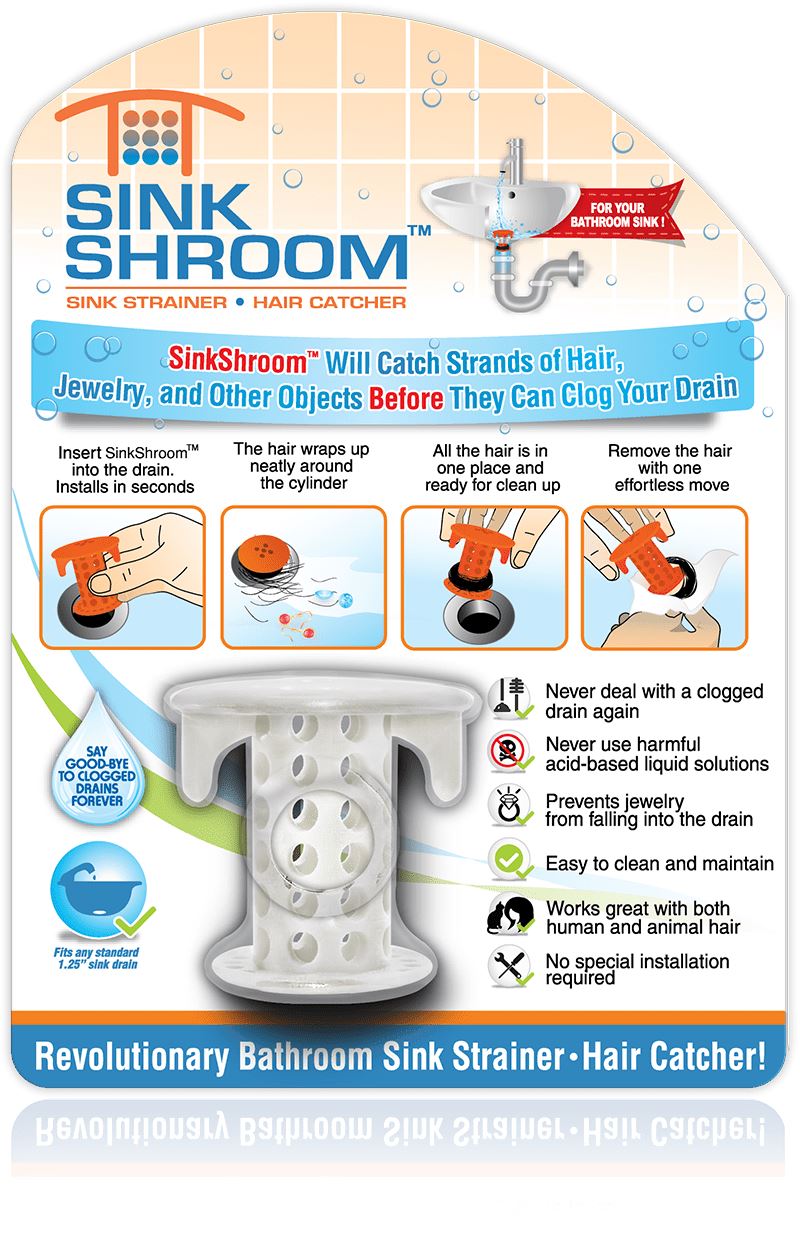 SinkShroom® (White) The Hair Catcher That Prevents Clogged Bathroom Sink Drains Drain Protector Juka Innovations Corporation 