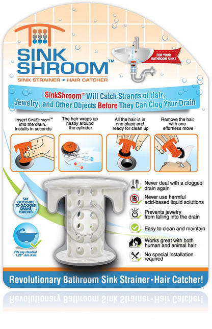 SinkShroom® (White) The Hair Catcher That Prevents Clogged Bathroom Sink Drains Drain Protector Juka Innovations Corporation 