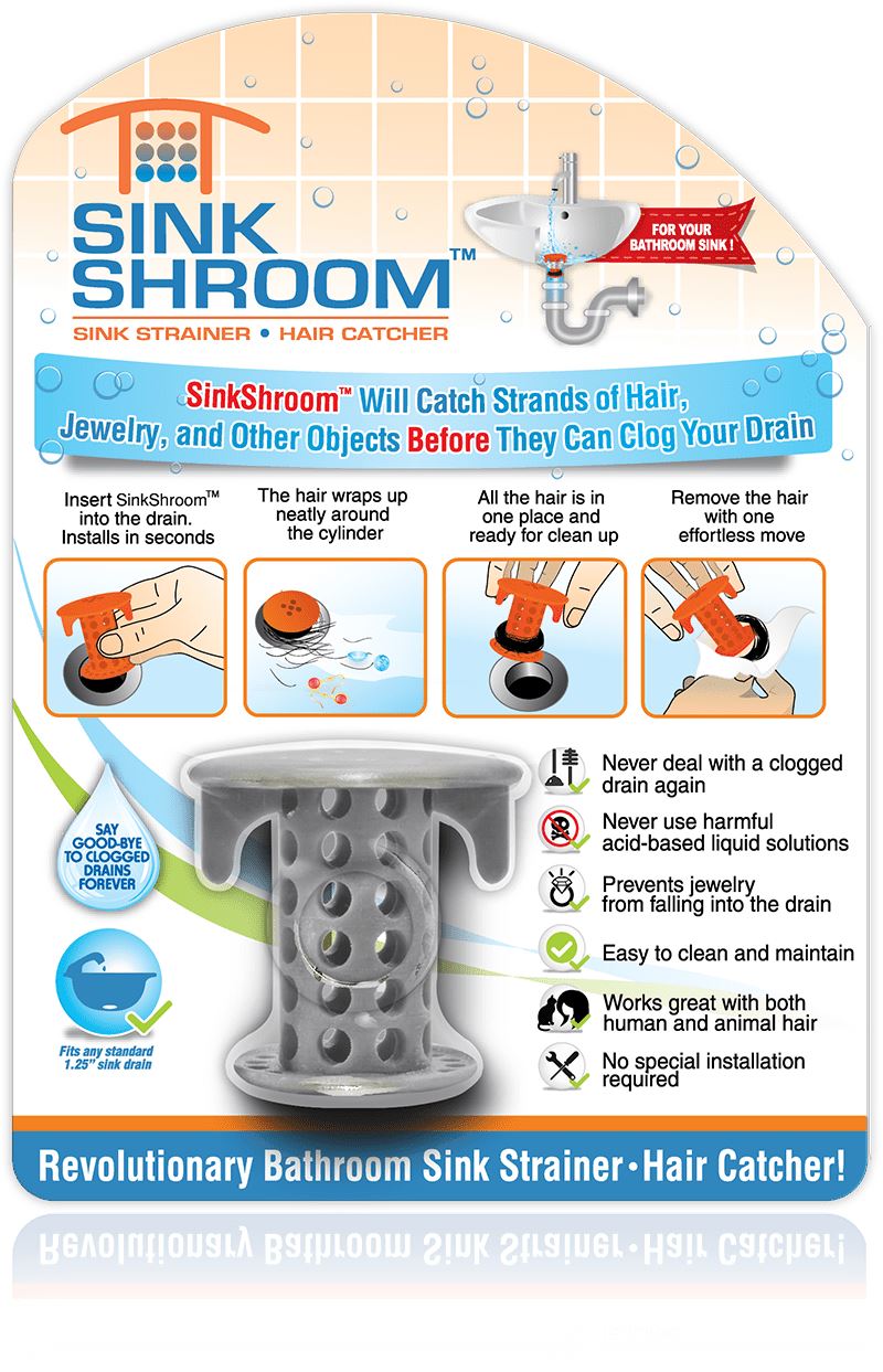 SinkShroom® (Gray) The Hair Catcher That Prevents Clogged Bathroom Sink Drains Drain Protector Juka Innovations Corporation 