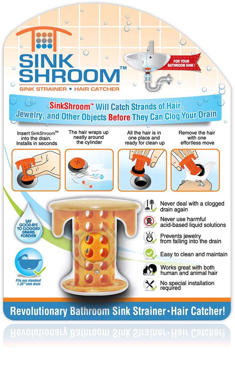 SinkShroom® (Orange) The Hair Catcher That Prevents Clogged Bathroom Sink Drains Drain Protector Juka Innovations Corporation 