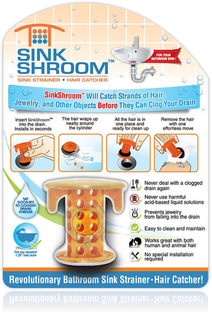 SinkShroom® (Orange) The Hair Catcher That Prevents Clogged Bathroom Sink Drains Drain Protector Juka Innovations Corporation 