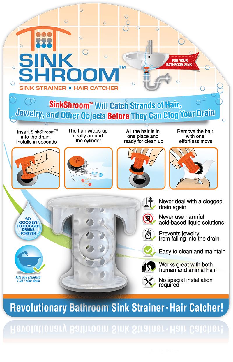 SinkShroom® (Clear) The Hair Catcher That Prevents Clogged Bathroom Si